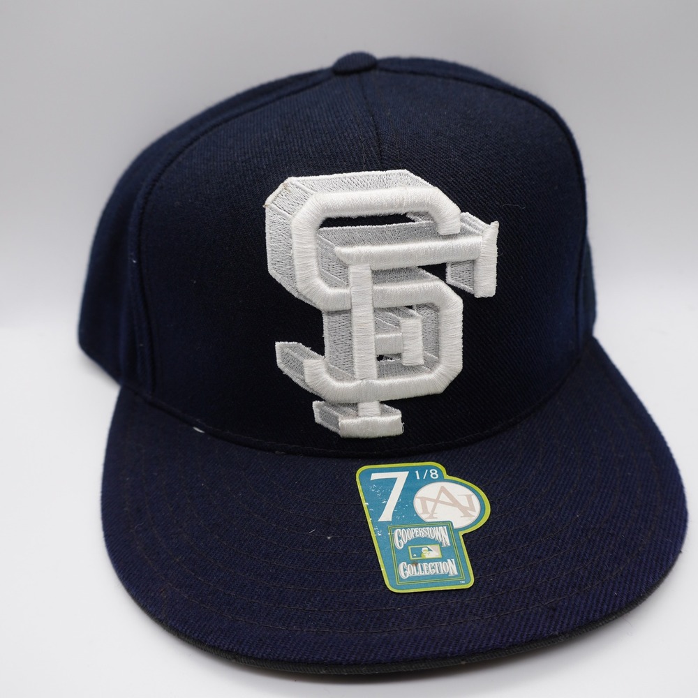 American Needle SF Giants Hat Mens 7 1/8 Navy Blue Cooperstown Fitted Cap